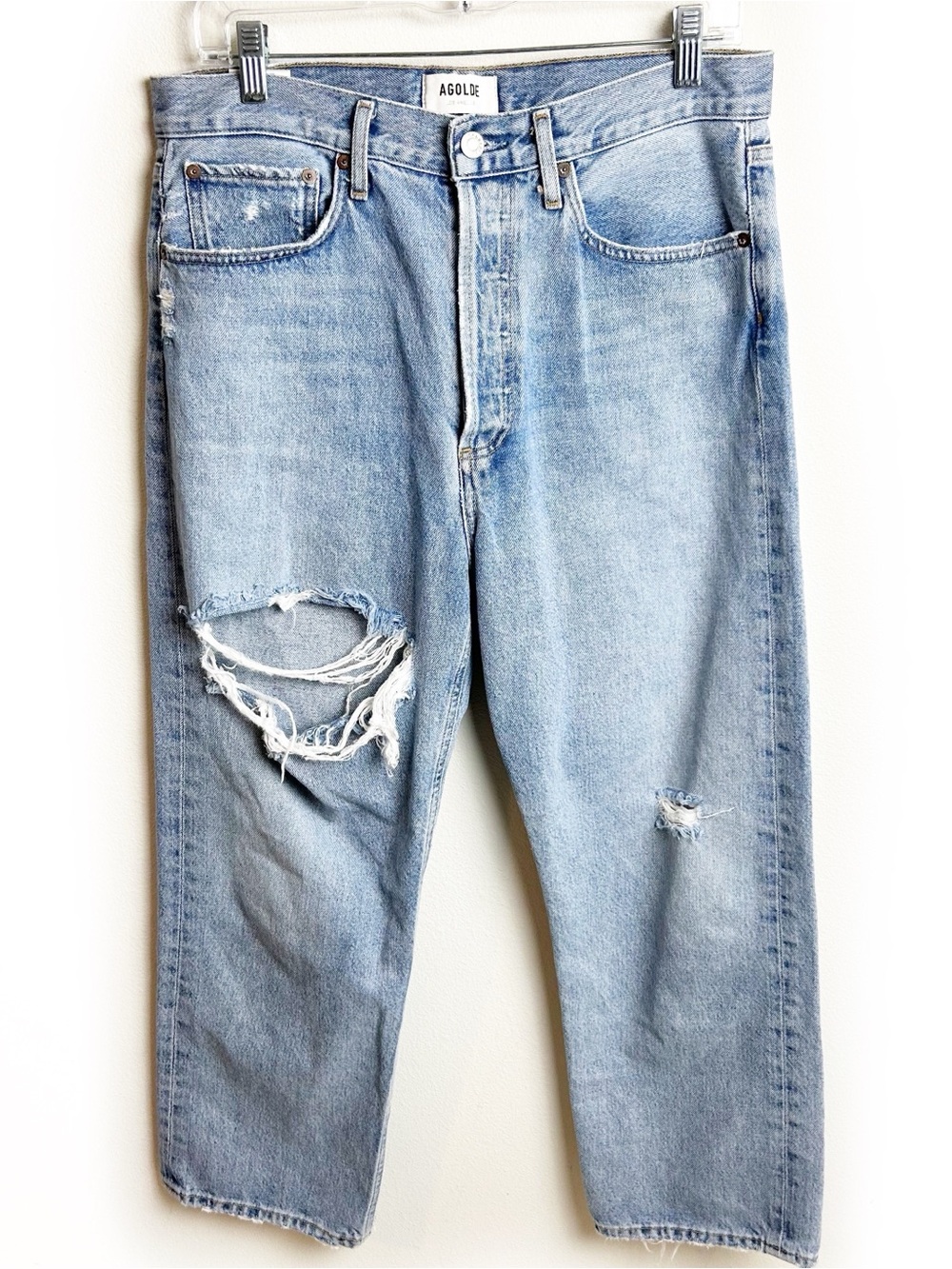 AGOLDE '90s Crop Mid Rise Loose Straight Jeans Distressed Sz 28